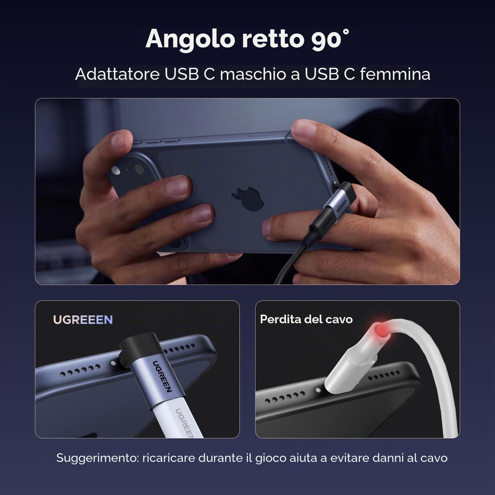 UGREEN Adattatore USB C 40Gbps 3 Pezzi Angolo Retto 90 Gradi 240W Ricarica Rapida 8K 60Hz