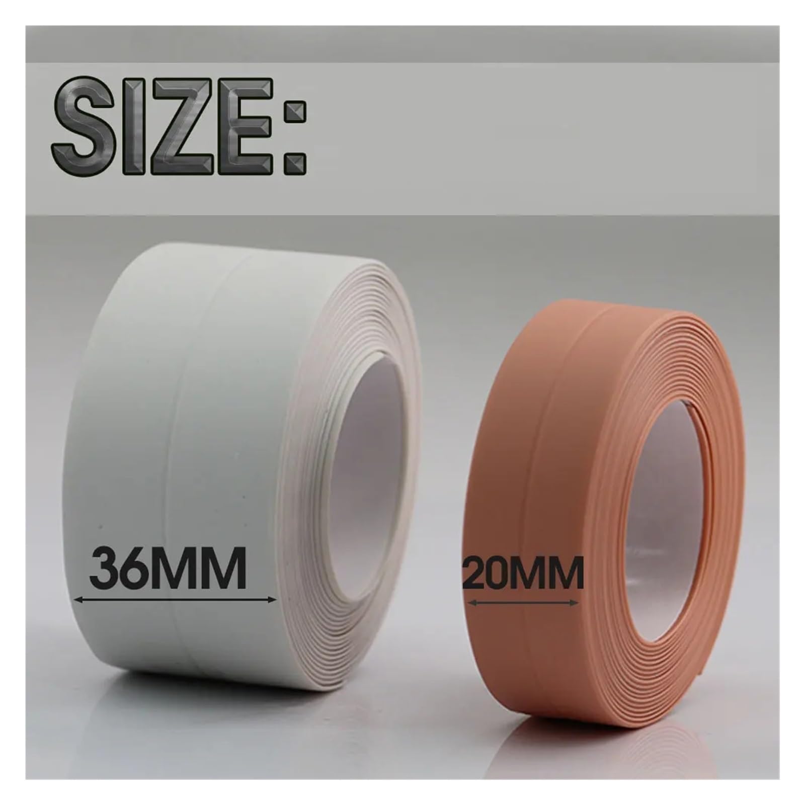 Nastro sigillante, Nastro Autoadesivo in PVC da 2 Rotoli for Adesivo Parete for Bagno di casa Bordo lavandino WC(Gray,3.2Mx36mm)