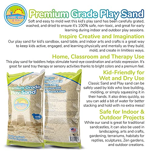 Image of Classic Sand and Play Sand for Sandbox, Table, Therapy, and Outdoor Use, 40 lb. Bag, Natural, Non-Toxic, Wet Castle Building for Creativity and Stimulates Sensory Skills
