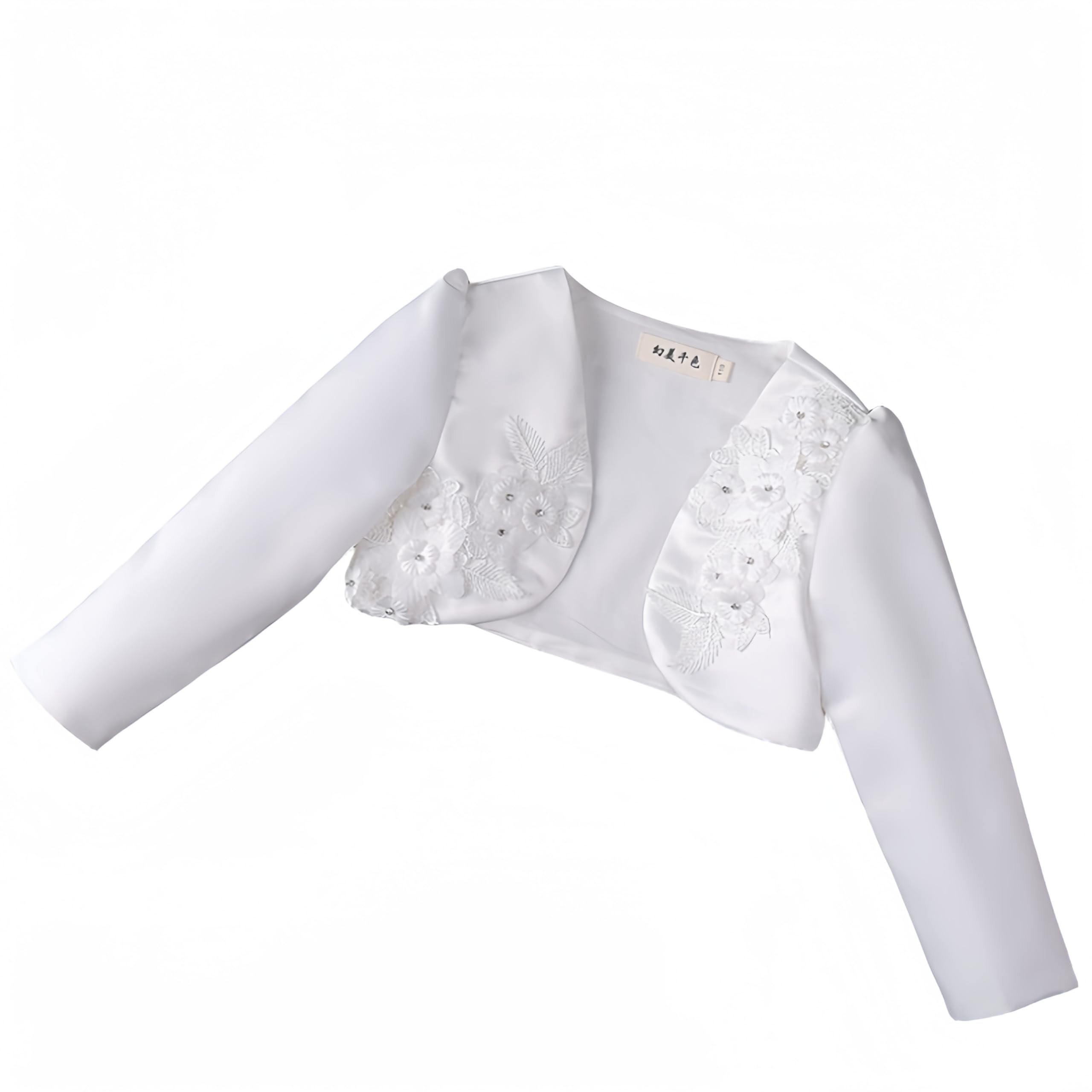Proumhang Niños Niñas Shrug Cardigan Chaqueta Cover Up,Mangas Largas Flor De Satén Frente Abierto Bolero Chal,Boda Dama de honor Fiesta Cumpleaños Princesa Vestir