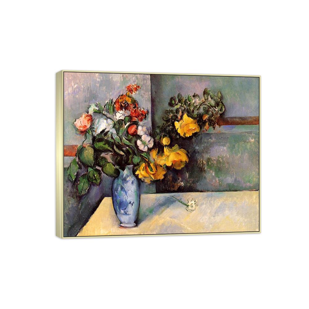 SDYSKKUG Canvas Wall Art Picture Decor Flowers Vase by Paul Cezanne 85x70cm Silver Frame
