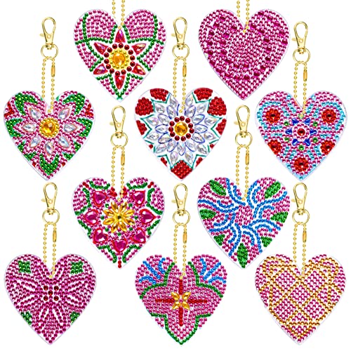 choyaxo 10 Pack Valentine's Day Diamond and Painting Keychain DIY Diamond and Painting Kits for Adult Beginners Love Heart Keychain