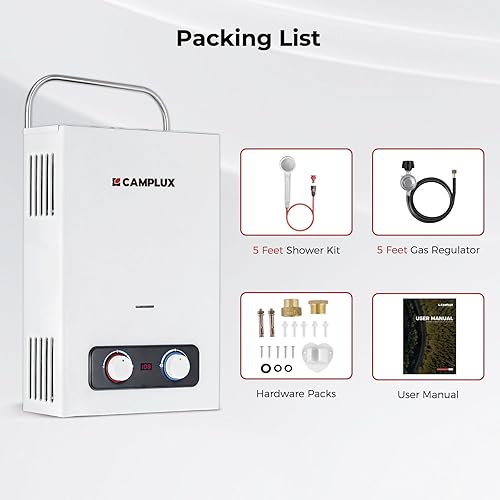 Vista 31 de CAMPLUX - Calentador de agua de propano sin tanque de 4.22 GPM, calentador de agua de propano para exteriores, para campamento, fuera de la red