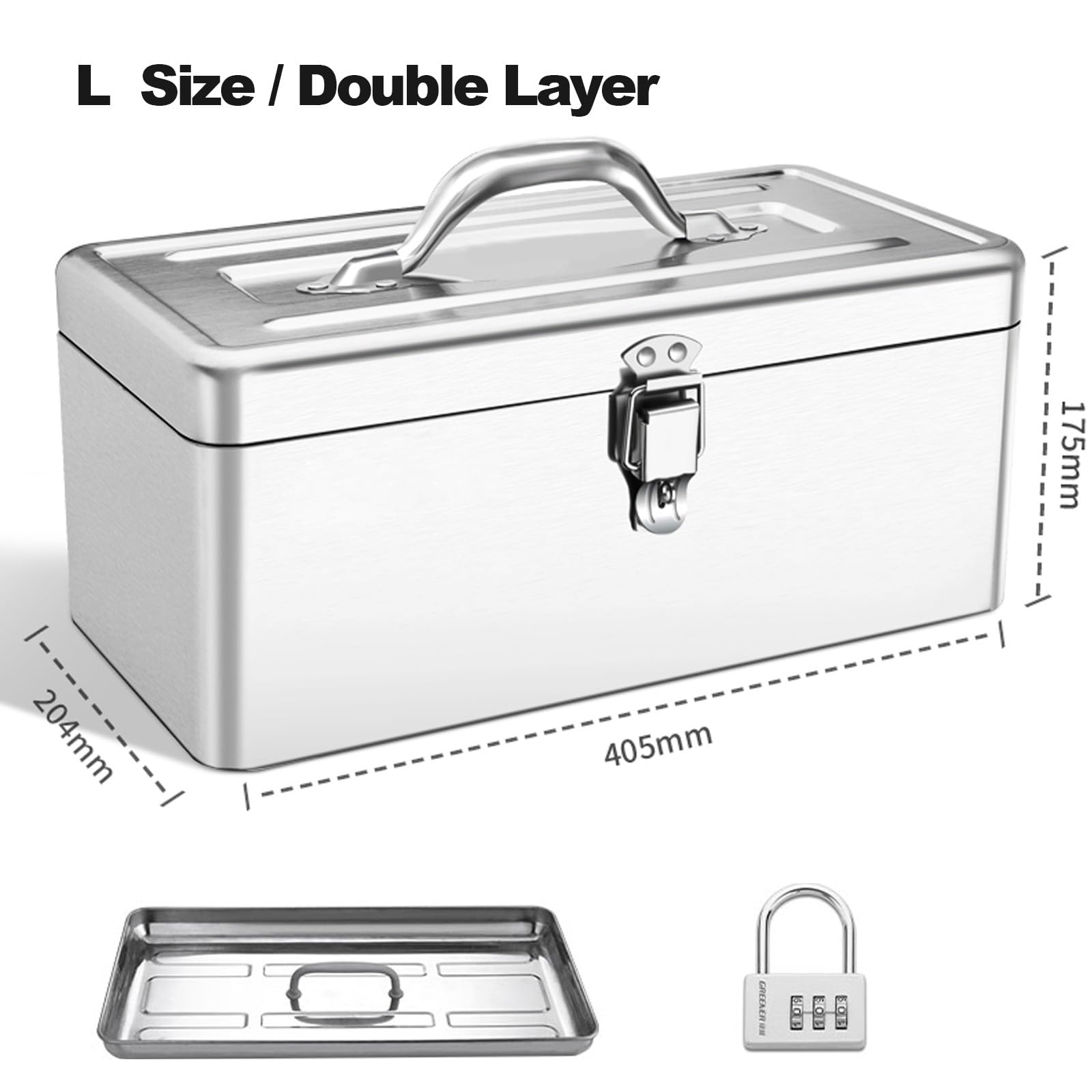 Armadio portautensili doppio, scatola portautensili, scatola portautensili in metallo con serratura a combinazione, organizer for cassettiera portautensili for riporre gli utensili(Double layers,L)