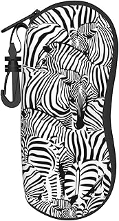 AERMSSEY Zebra Print Abstract Black White Sunglasses Case for Men Women Soft Ultra Light Neoprene Zipper Eyeglass Case with Belt Clip