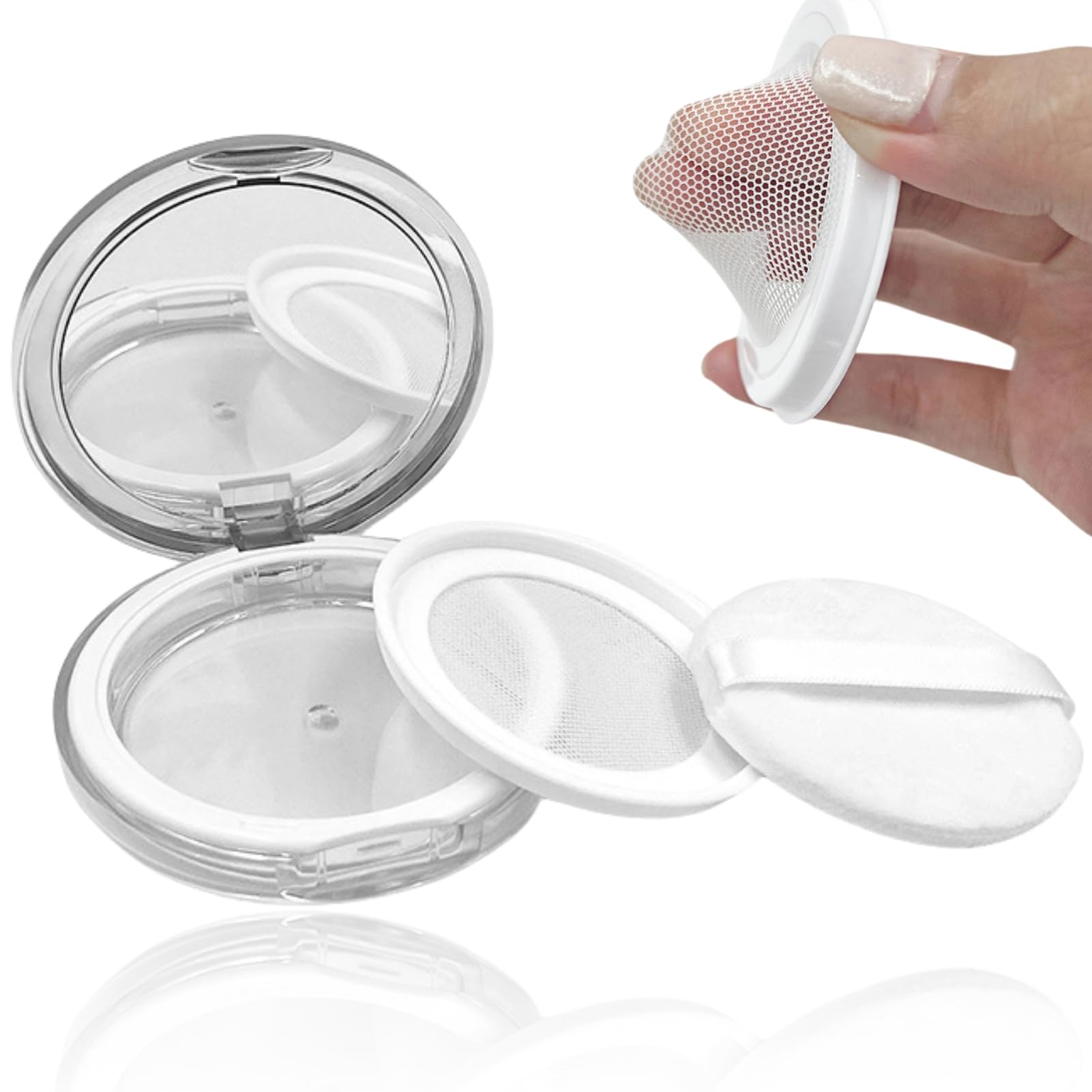 Plastikowy Pusty Puder Puder Wielokrotnego Użytku, Pusty Puder Sypki Wielokrotnego Użytku, Przenośny Zestaw do Makijażu Puder Puder Puder Puder z Pudrem do Codziennego Użytku w Podróży