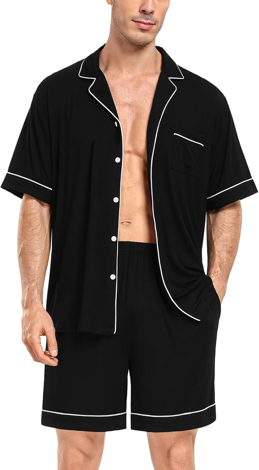 DIKFA Couple Matching Pajamas Set Short-sleeve PJ Women & Men 2Pcs Loungewear Button Down Sleepwear Pjs Sets - Image 3