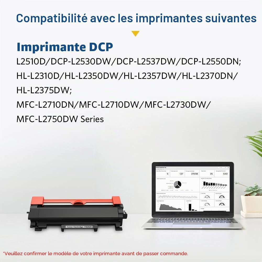 TN2420 Cartouche de Toner Compatible pour Brother DCP-L2530DW MFC-L2710DW HL-L2350DW DCP-L2510D HL-L2375DW MFC-L2730DW MFC-L2750DW HL-L2310D TN-2420 TN2410 TN-2410 (Noir, 4-Pack)