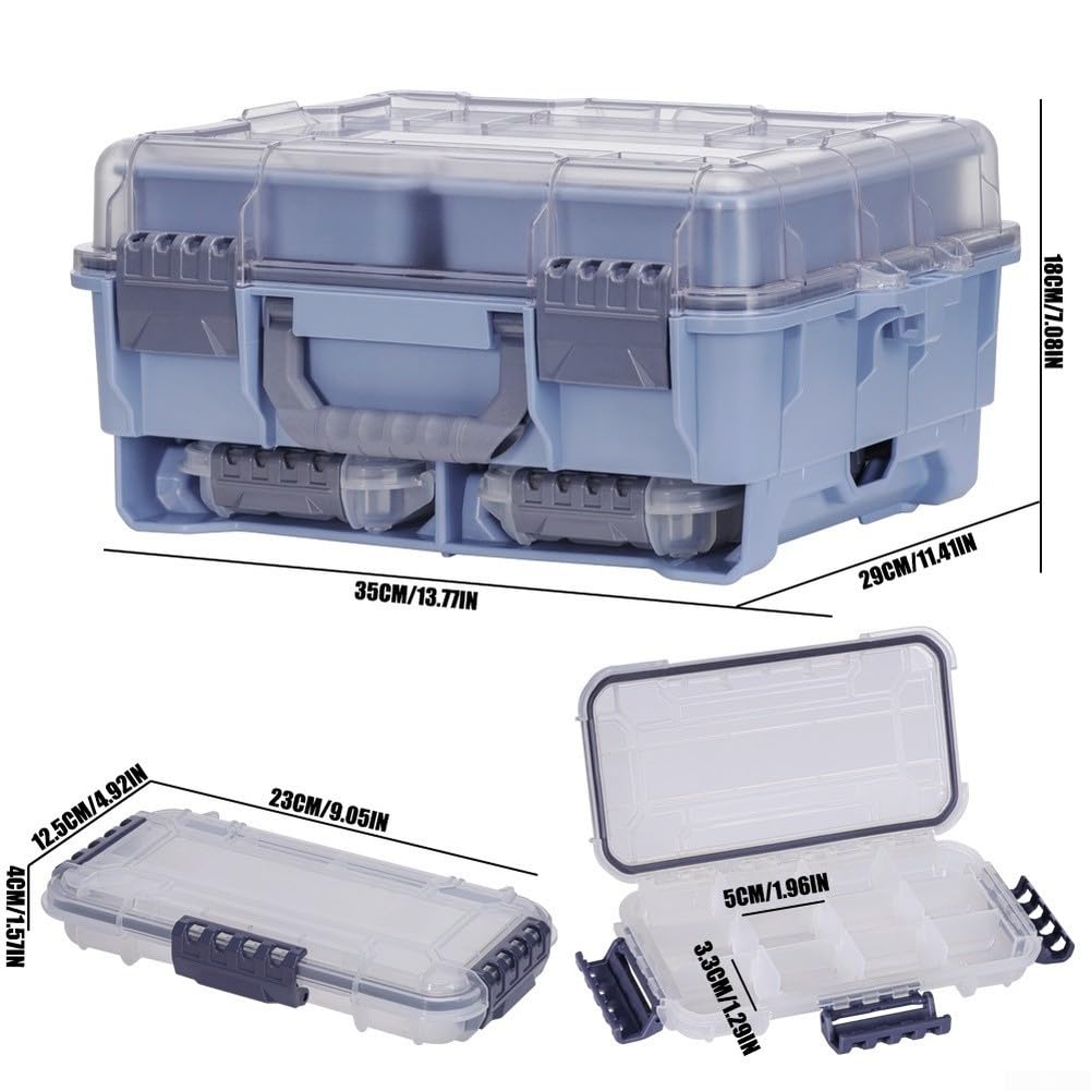 Zoegneer Grande scatola portatile impermeabile a doppio strato per attrezzatura da pesca con scomparti regolabili per riporre in ordine esche ami e accessori, grigio (grigio)