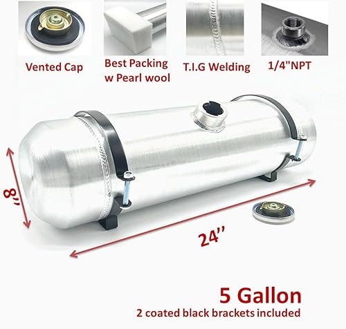 Miniatura 2 de JSD AUTO PARTS Tanque de combustible de aluminio 5 galones 8x24 "1/4" NPT Outlet Centro Llenar el tanque de gas