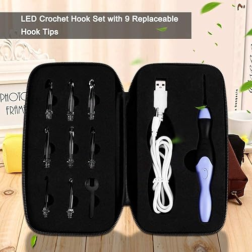 Miniatura 2 de Ganchos de ganchillo iluminados, juego de ganchos de ganchillo LED 9 en 1, 9 cabezales intercambiables iluminan agujas de tejer, accesorios para