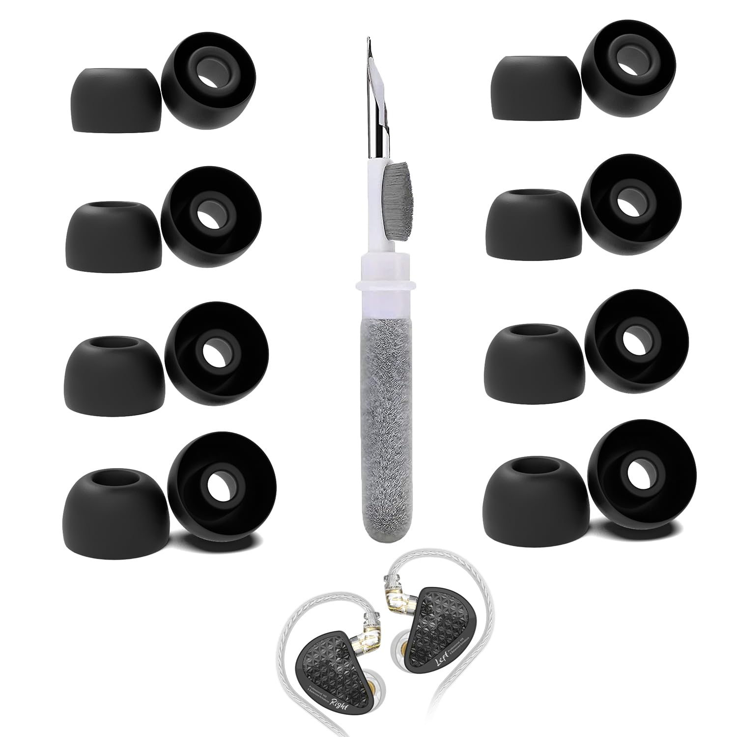 Vykyntow 8 Pairs Replacement Ear Tips Compatible with CCA KZ AS16 PRO, with 3 in 1 Cleaner Kit, Silicone Ear Tips (XS/S/M/L)