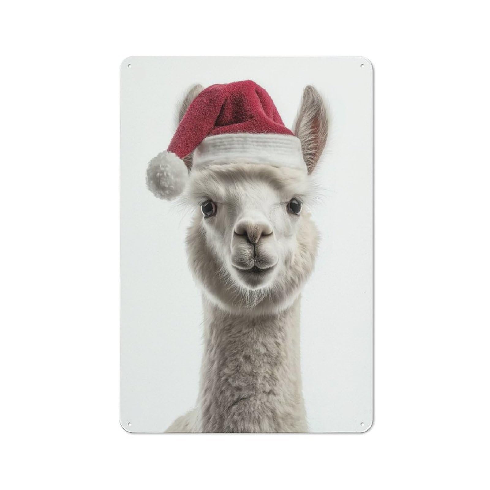 Junmoney Christmas Alpaca With Santa Hat Industrial-Style Metal Sign 30X20cm For Home Bar Wall, Housewarming Wall Decor For People Furnishing Home Bar