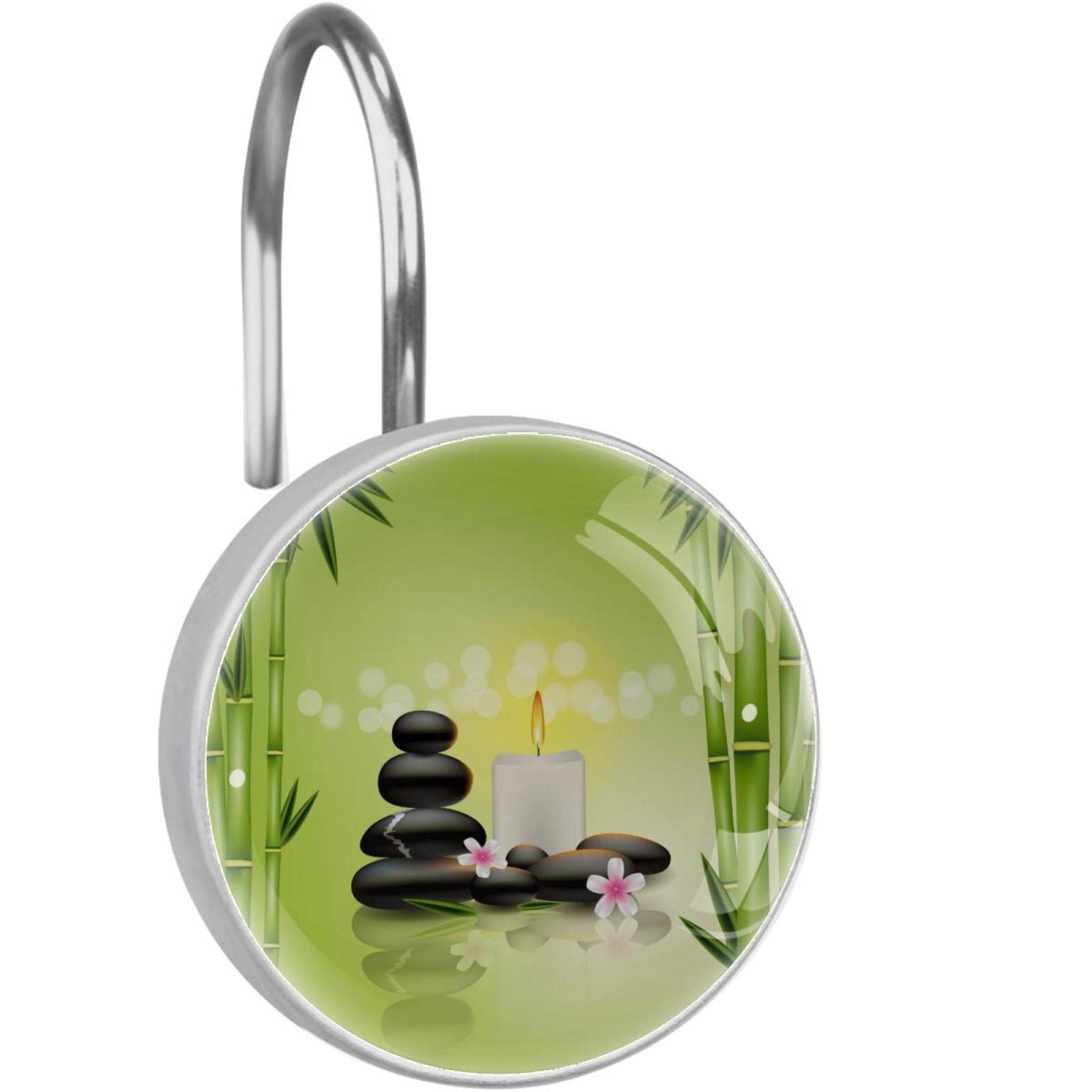 Crochets pour rideau de douche ambiance spa nature avec motif bougie en bambou zen