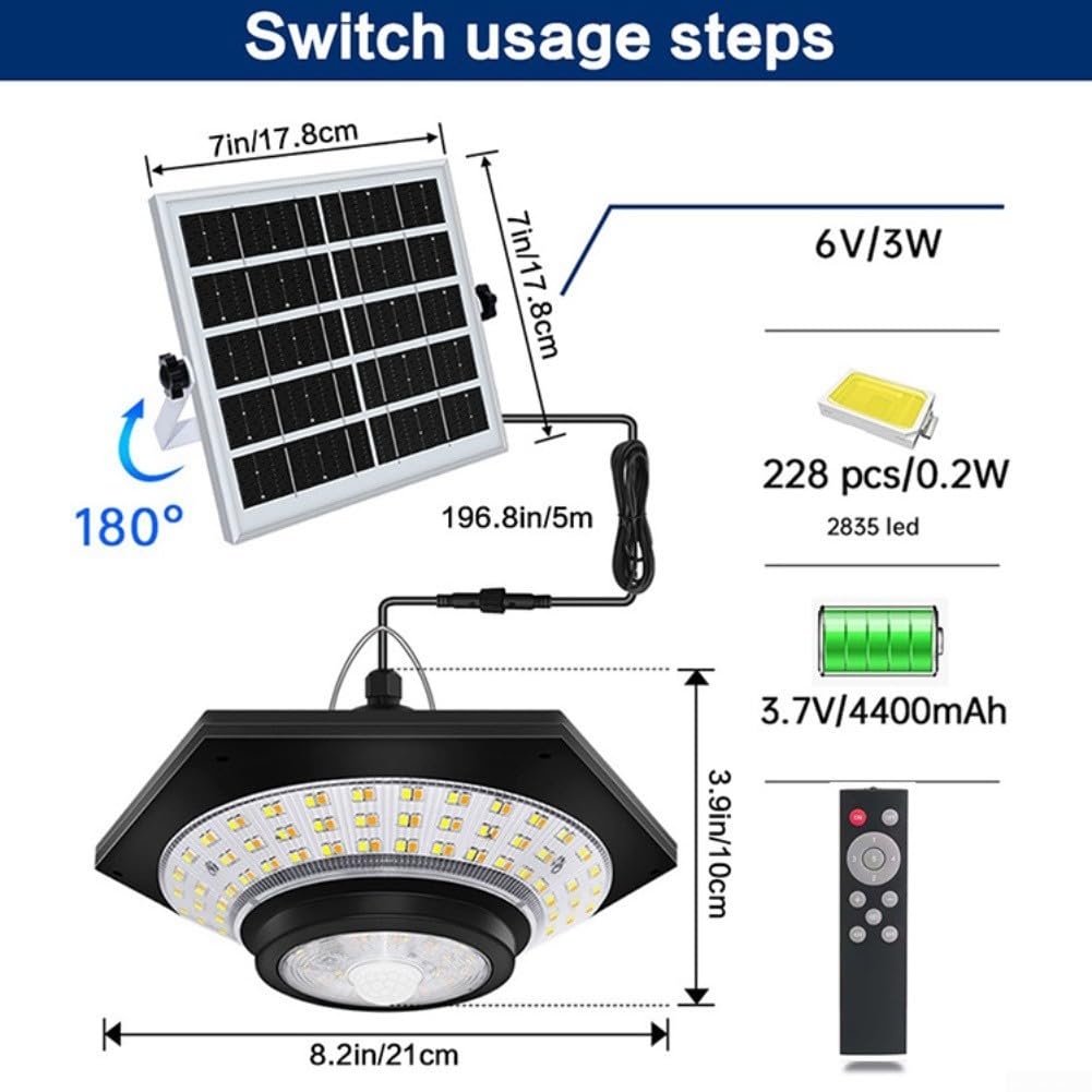 Luce solare della tettoia 1000LM con telecomando ed il sensore di movimento, modi multipli per illuminazione esterna su misura, IP65 resistente alle intemperie