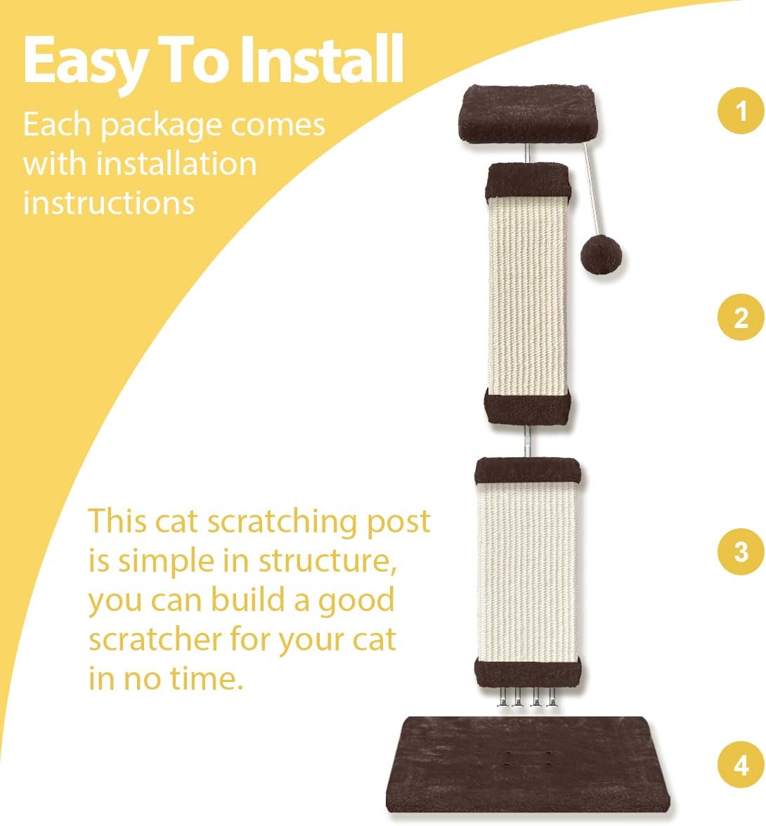 review AGYM Cat Scratching Post, 32 Inch Large Cat Scratch Post for Cats and Kittens, Nature Sisal Modern Cat Scratcher for Indoor Cats, Protect Your Furniture and Exercise Cats, Brown