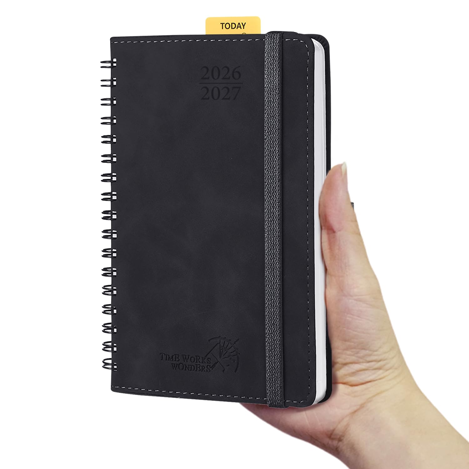 POPRUN Academic 2026-2027 Pocket Diary A6 Week to View Spiral Bound Soft Cover 16 x 10.5 cm - 26/27 Mid Year Small Weekly Planner & Notebook in One(Black)