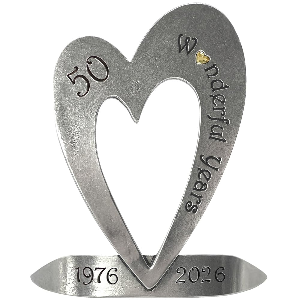 English Pewter Company Sheffield, England Women's Silver English Pewter Company 50Th Golden Wedding Anniversary Heart Keepsake Gift With Crystal Personalised With Your Years [Ann104]