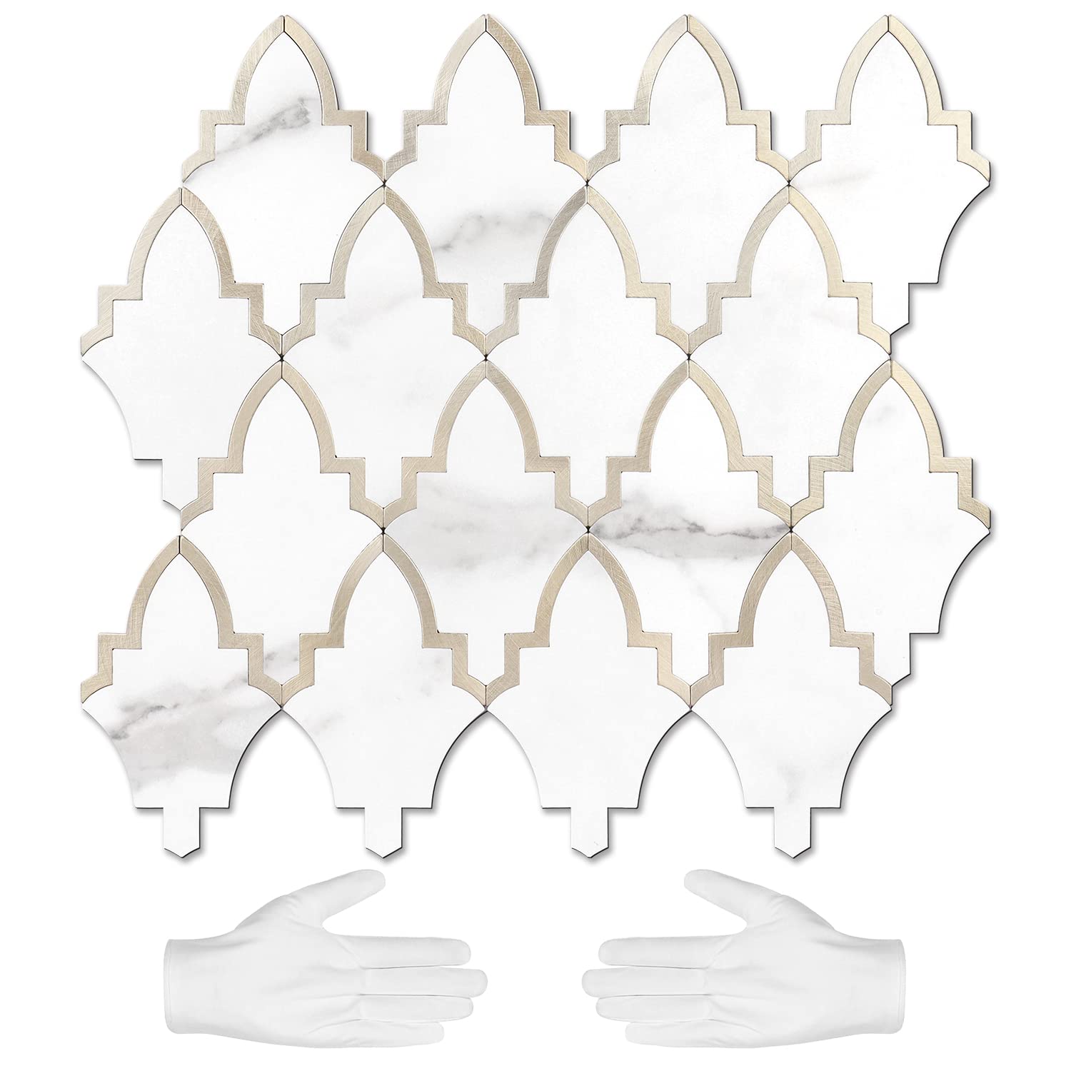 STICKGOO 10 Sheets Peel and Stick Backsplash, PVC Mixed Metal Self Adhesive Wall Tiles, Mosaic Tile Sticker for Bathroom/Fireplace/RV, Waterjet Kitchen Backsplash