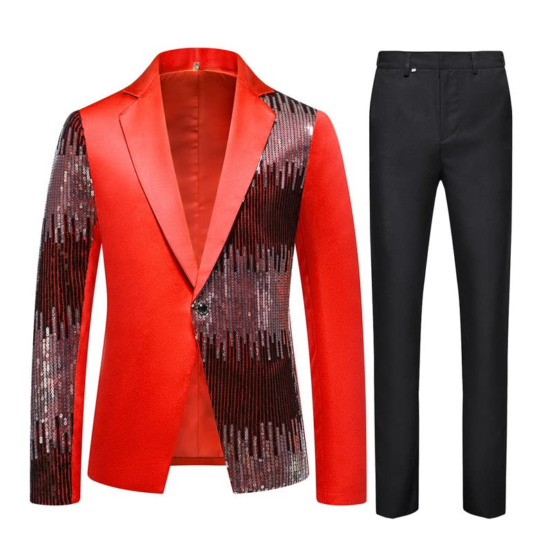 Men's 2 Pieces Sequin Suit Slim Fit Jackets Luxury Prom Tuxedo Party Blazer Pants Set