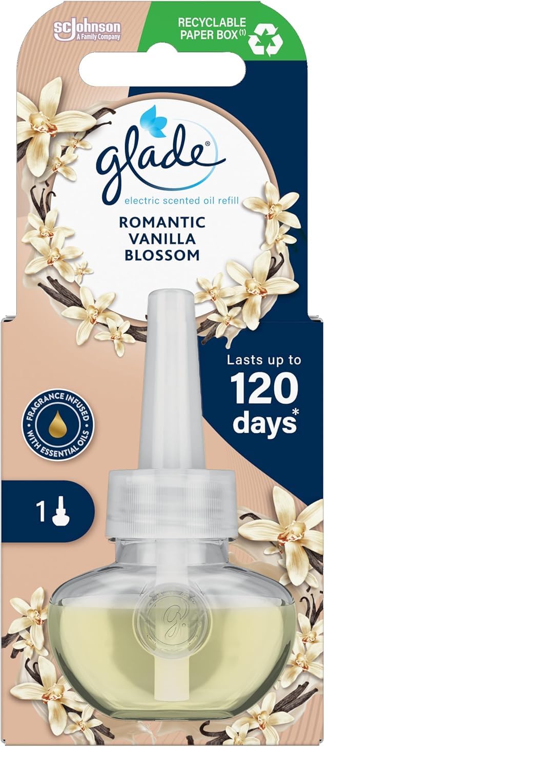 Glade Plug in Air Freshener Refill, Electric Scented Oil Room Air Freshener, Vanilla Blossoms, 20ml