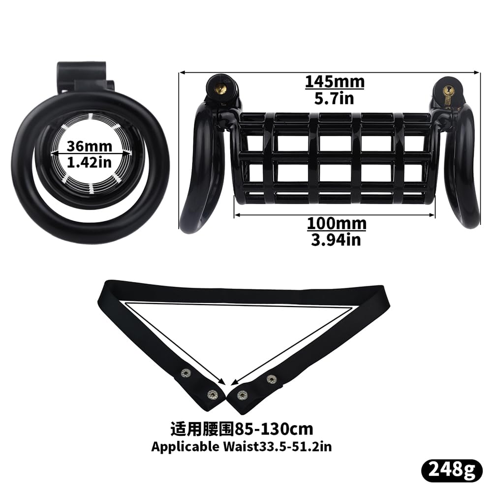 Neuer Doppel-Peniskäfig mit 8 Hodenring Keuschheitsgürtel Set Atmungsaktiver Chastity Cage Extremer Bondage Keuschheitskäfig SM-Bondage Sexspielzeug für Männer Homosexuell (Schwarz mit Gürtel)