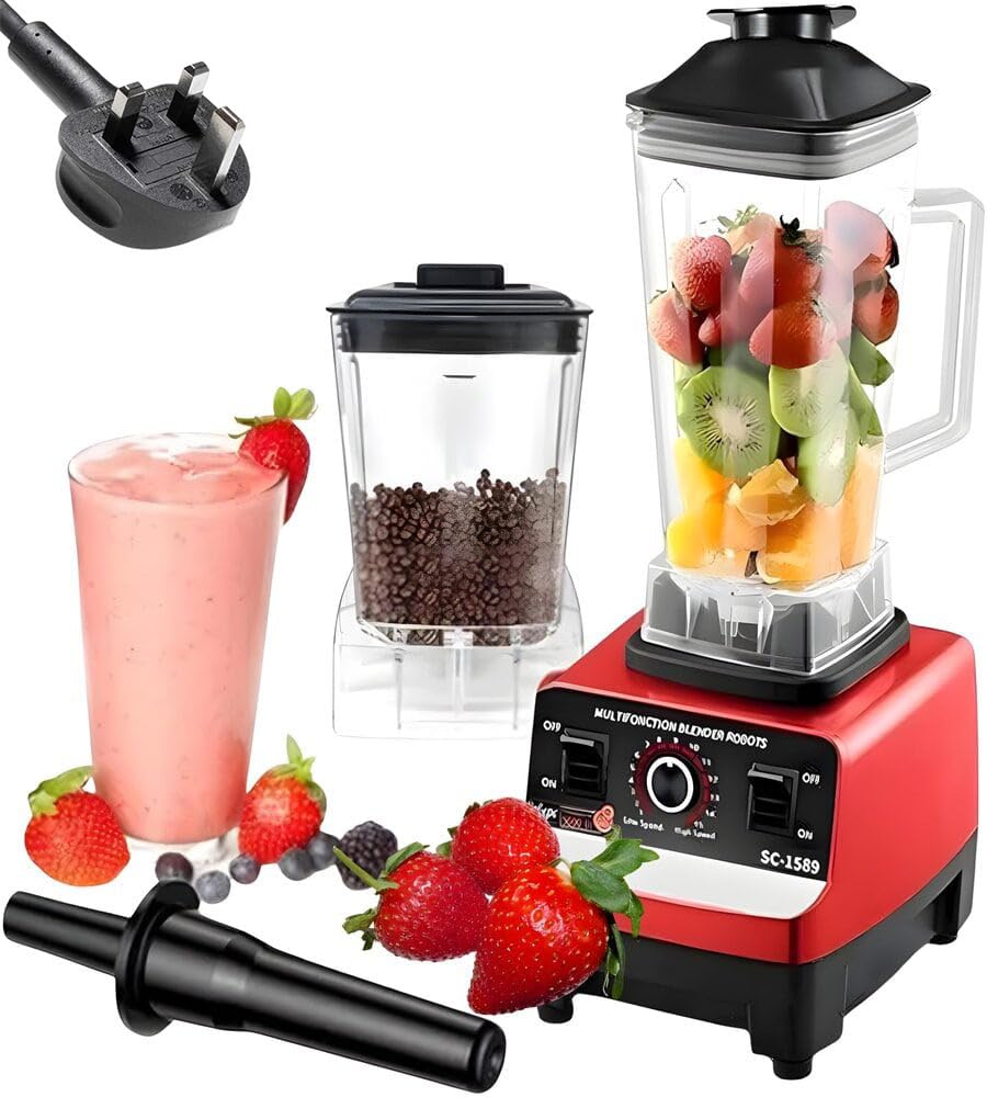 Double Jar Commercial Blender – 32000RPM Heavy Duty Mixer, Ice Crusher & Grinder with 2L Jar, 15-Speed Control & Pulse Function for Smoothies, Juices, Spices (Color May Vary)