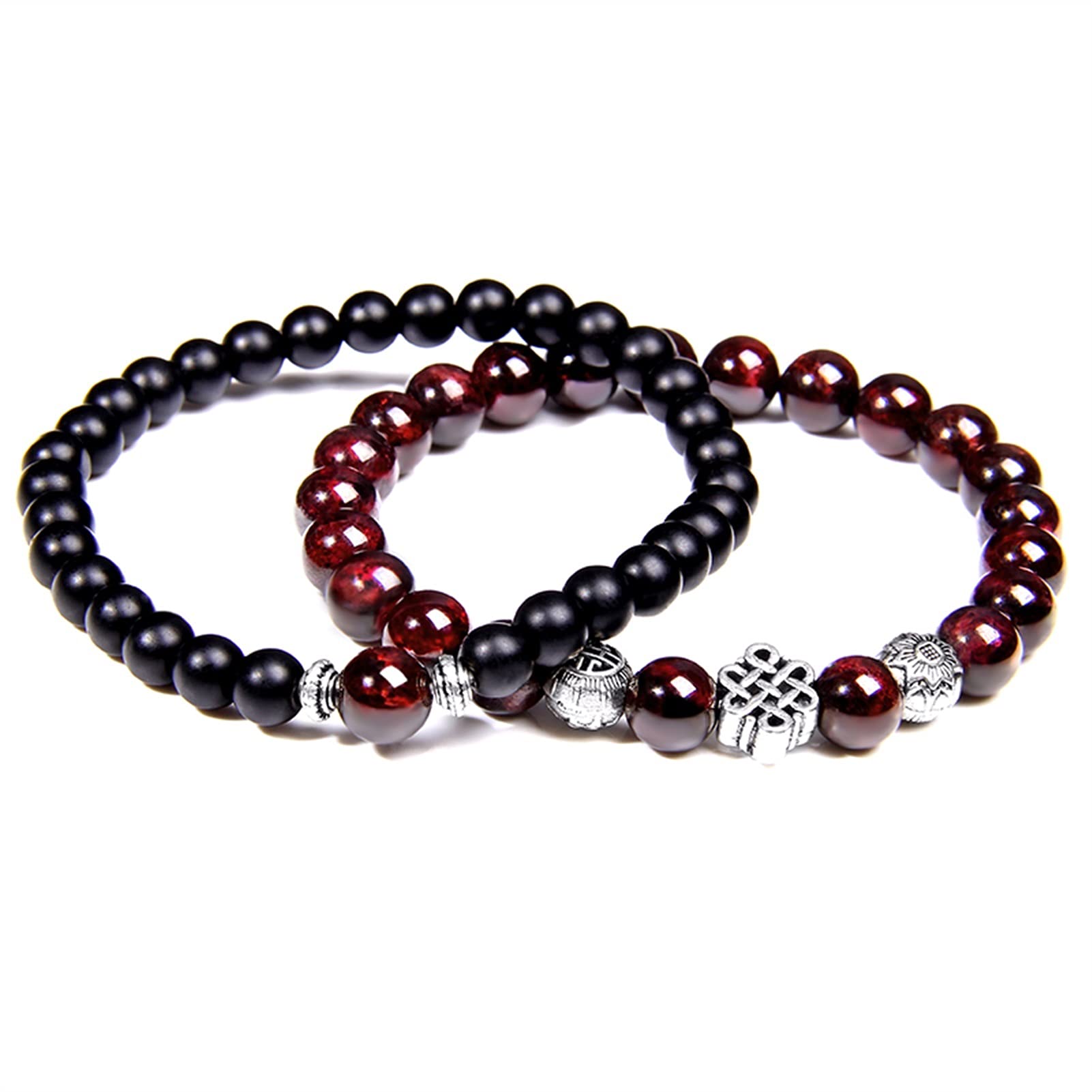 Naturstein-Armband, Herren-Armbänder, natürlicher Granat-Perlen-Armband für Frauen, rotes Stein-Armband, versilbert, Yoga-Balance, Paar-Schmuck, Geschenk, Armband-Schmuck