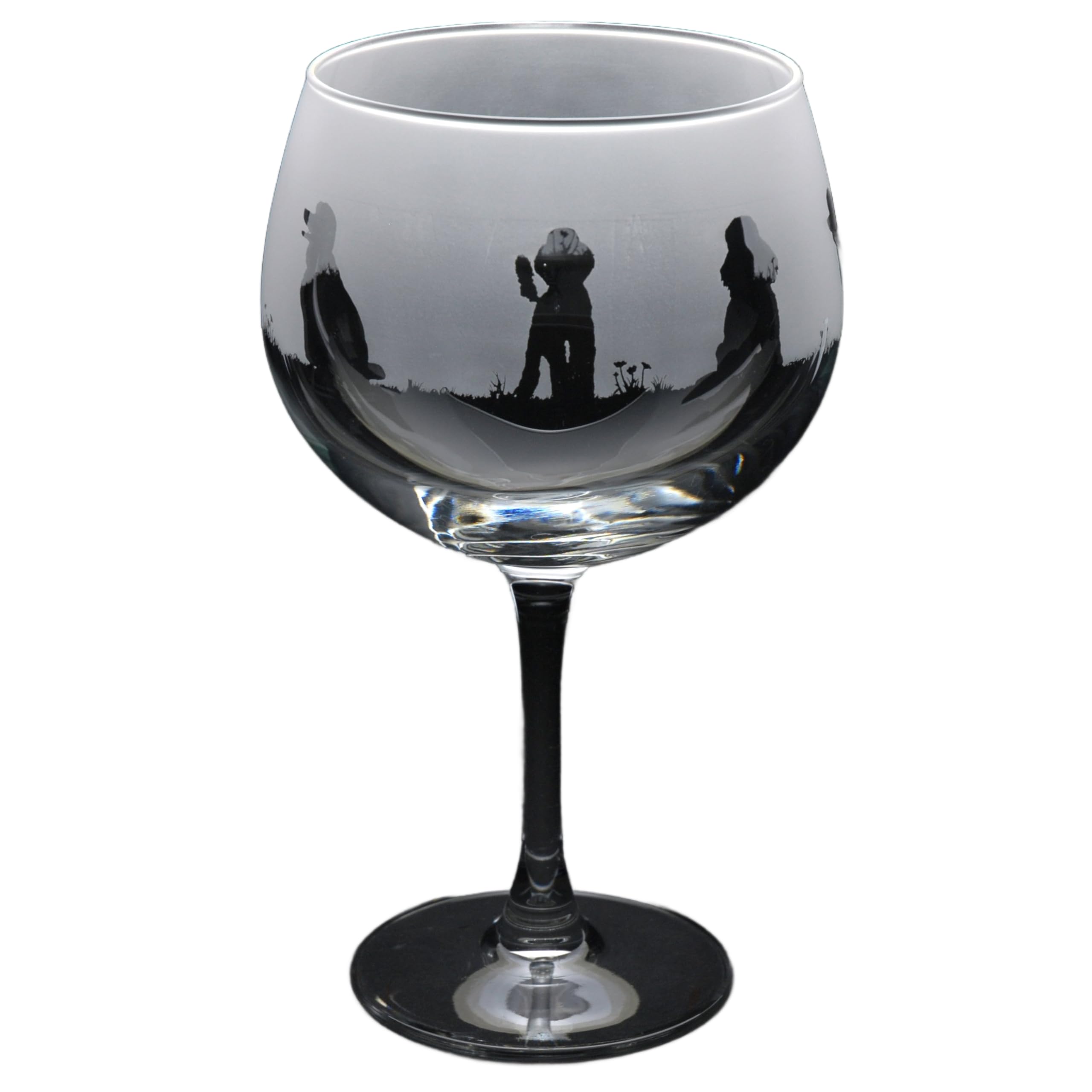 GLYPTIC Glass Art Poodle Dog Frieze Hand Etched/Engraved Gin Cocktail Glass