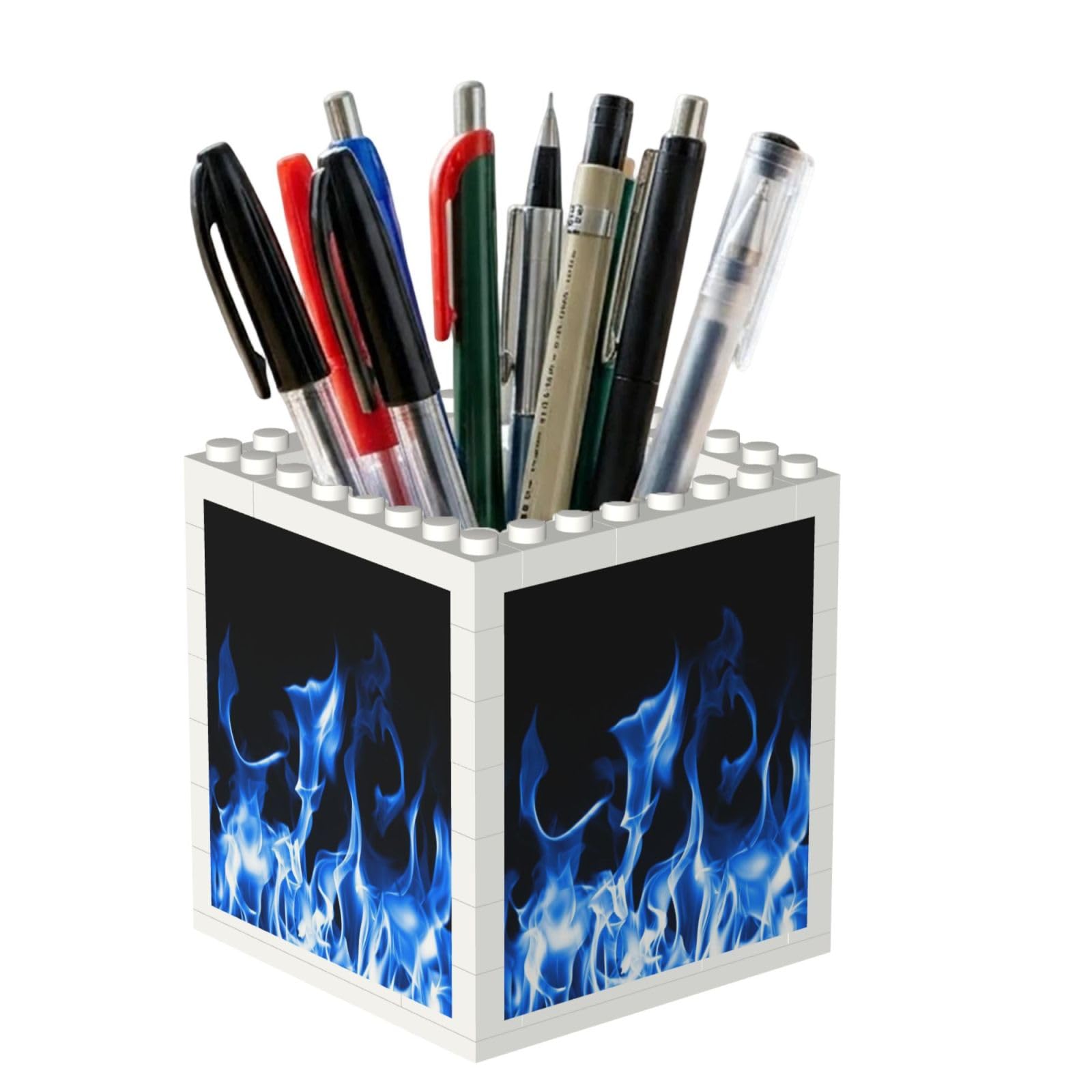 Poadnly A Blue Fire, Pen Pot Pencil Holder for Office Home School, Compact Desk Organiser for Office Stationery