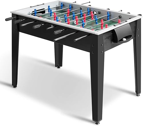Miniatura 10 de GYMAX Mesa de futbolín de 48 pulgadas, mesa de fútbol Arcades para multijugador con 2 bolas, mesa de futbolín de madera de tamaño competitivo para