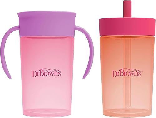 Dr. Brown's Milestones - Juego de vasos de entrenamiento convertible para niños pequeños con popote de silicona intercambiable y tapas de taza de