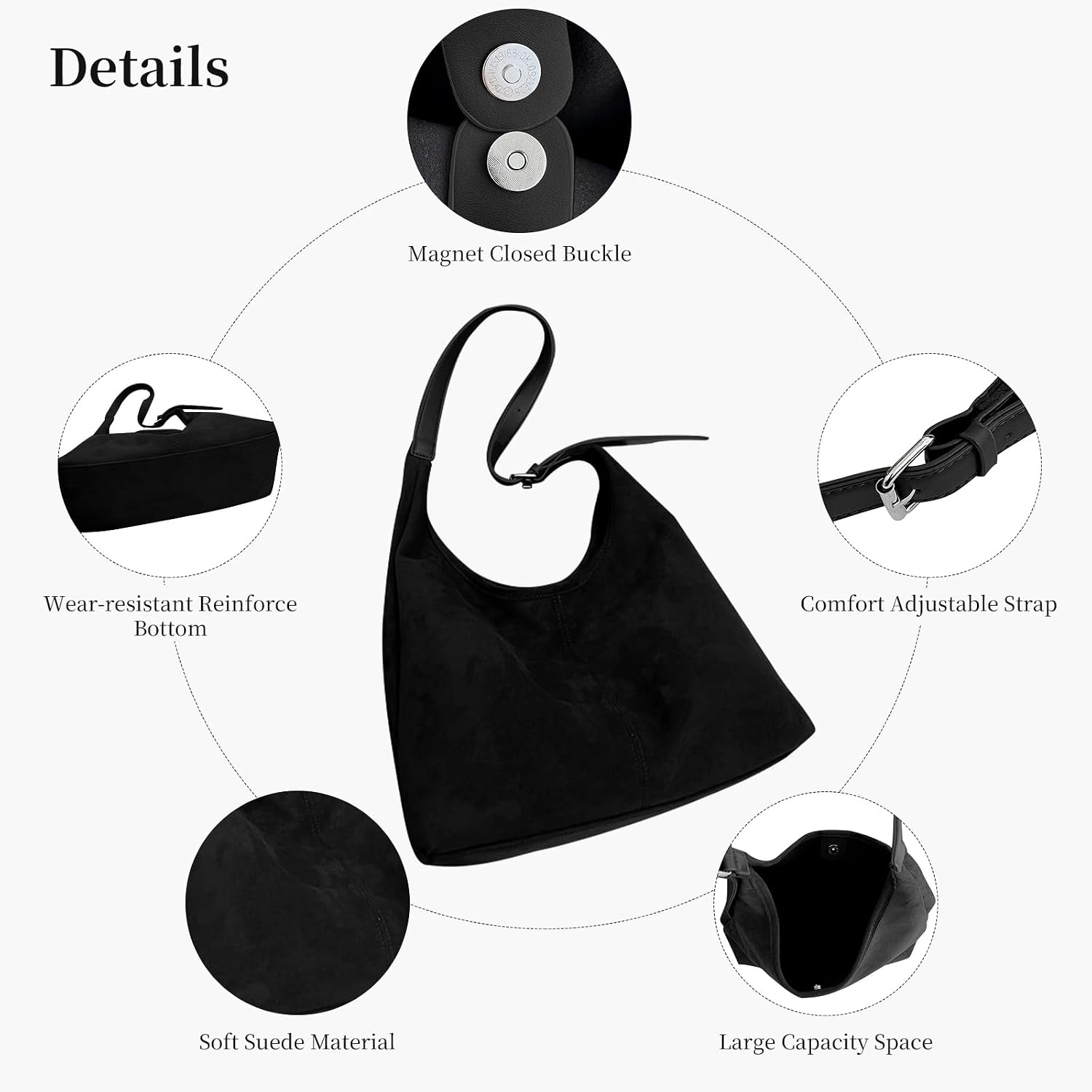 Suede Bags for Women Suede Hobo Bag Retro Suede Tote Bag Slouchy Suede Shoulder Bag Crossbody Handbags Suede Purse image 5