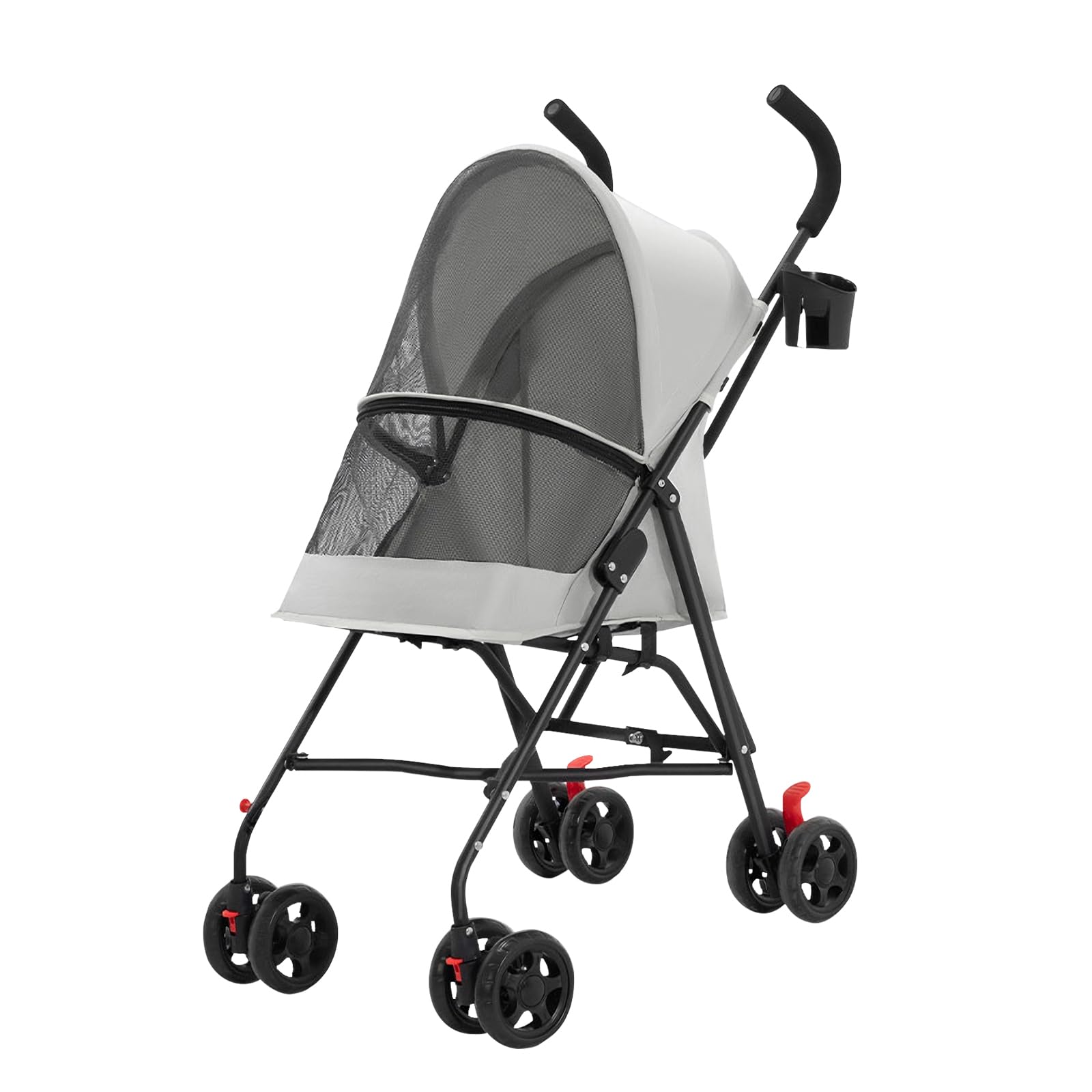Poussette Animaux de Compagnie avec Porte-gobelet, Voyages Transporteur pour Petits Chien Chat, Pliable Portable Landau pour Animaux, Jusqu'à 15 kg (Gris)