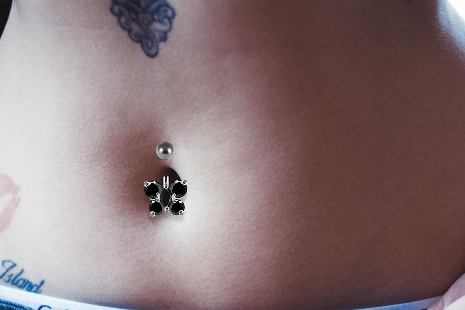 Stylish Studded Butterfly Design 925 Sterling Silver with Stainless Steel Belly Ring - Belly Button jewelry - Navel jewelry