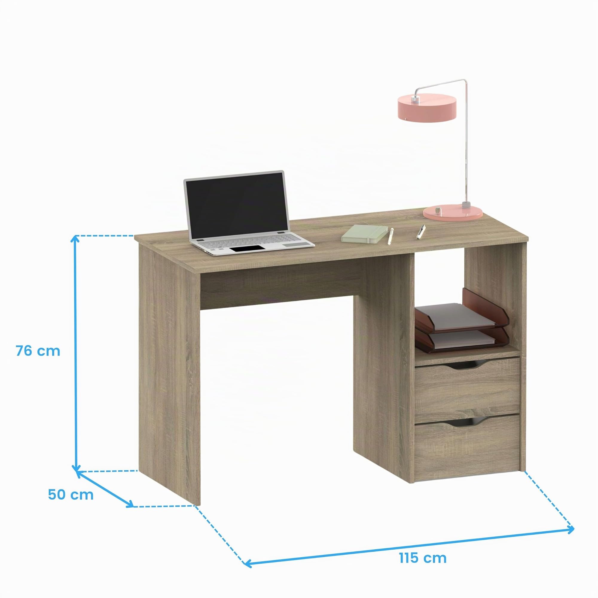 MUEBLES PITARCH | Scrivania con 2 cassetti, tavolo da studio, per adolescenti, rovere Cambrian, 76x115x50cm (altezza x larghezza x profondità) vintage, collezione Tibet