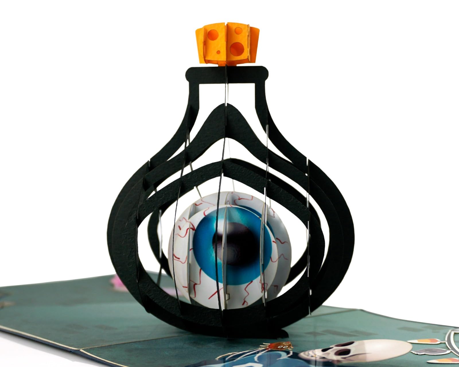 iGifts And Cards Peek-a-Boo Haunted Eyeball Surprise - 6x8 3D Pop Up Halloween Card with Envelope, Spooky Ojo in a Jar Design, Fun and Creepy
