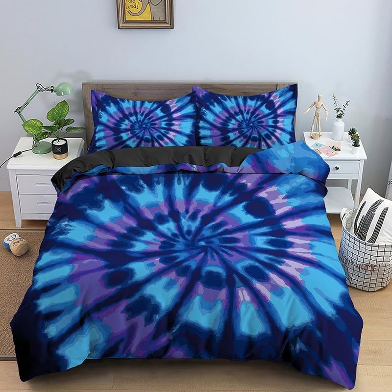 Housse de couette 140x200 bleu marine en microfibre 110g/㎡ avec ses 2 taies 65x65