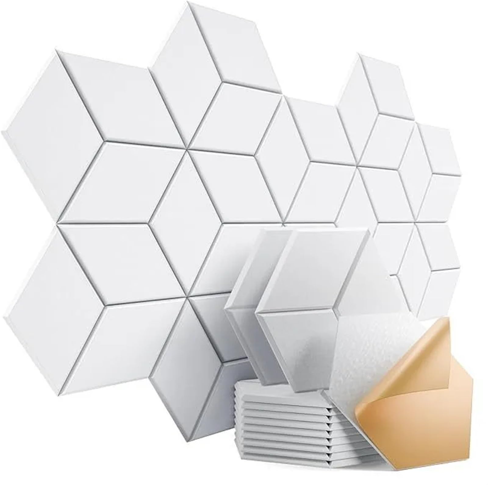 Paneles Acústicos Hexagonales Panel de espuma autoadhesivo insonorizado con revestimiento en Y for absorber el ruido y eliminar Para el estudio(White,8 PCS)