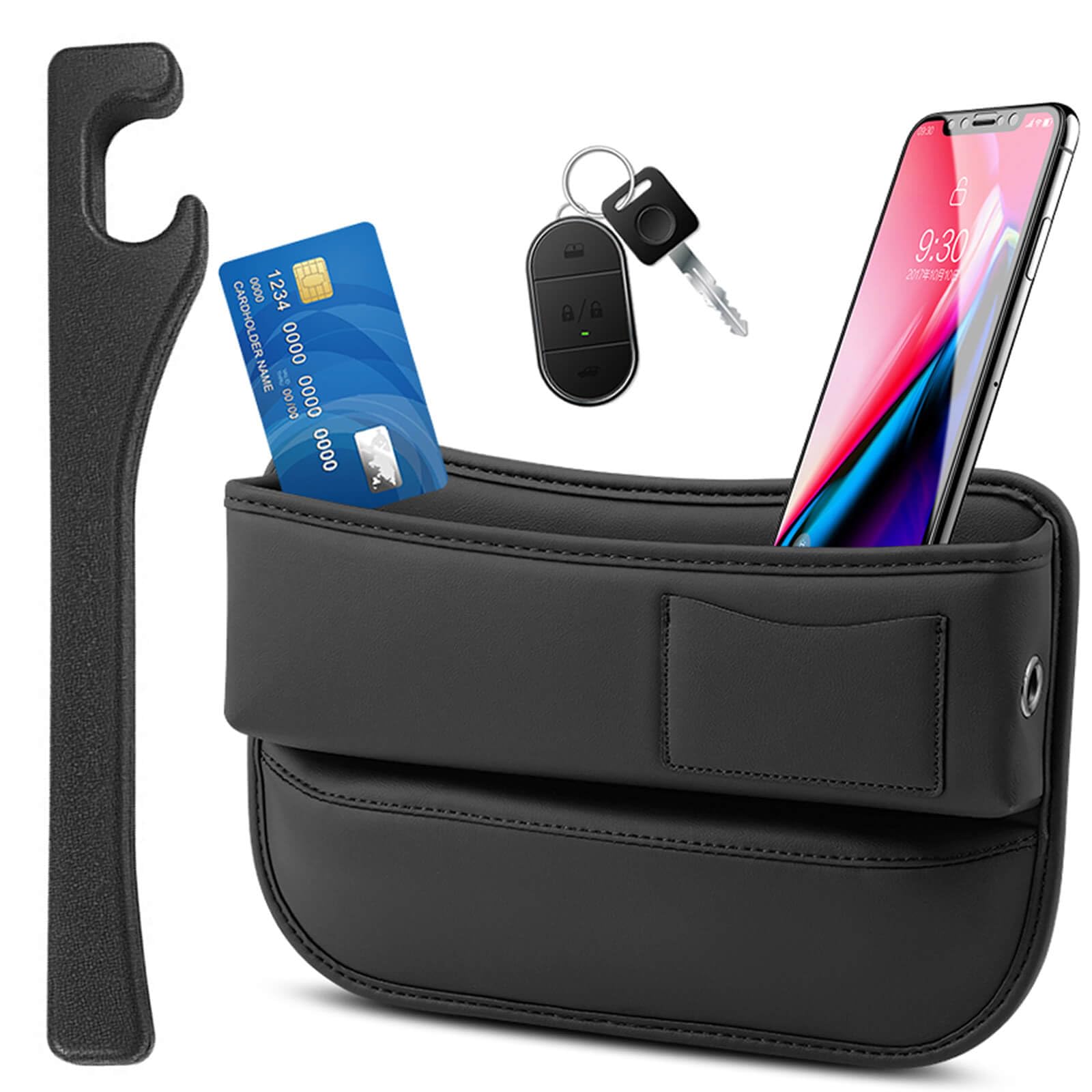 Photo 1 of Car Seat Gap Filler+Car Seat Organizer, Prevents Items from Falling, Car Seat Gap Filler, Humanized Design, Reserve Charging Cable Holes, Car Organizer Front Seat (Black)