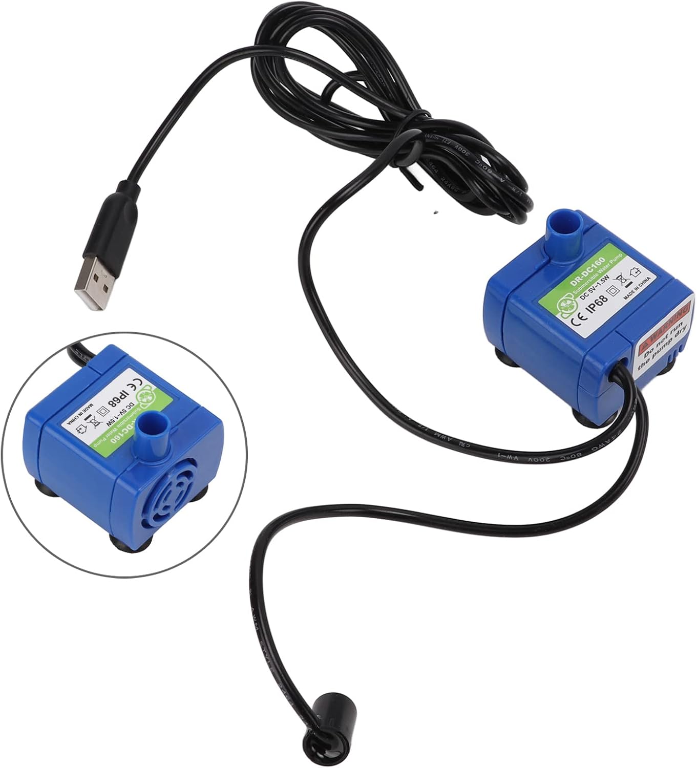 Zerodis USB Ultra Quiet Cat Water Dispenser Pump, Compatible Multiple Types Pet Fountain, Easy To Disassemble and Clean, Strong Suction Cups, Detachable, ABS Material, Ground, 5V, Pump