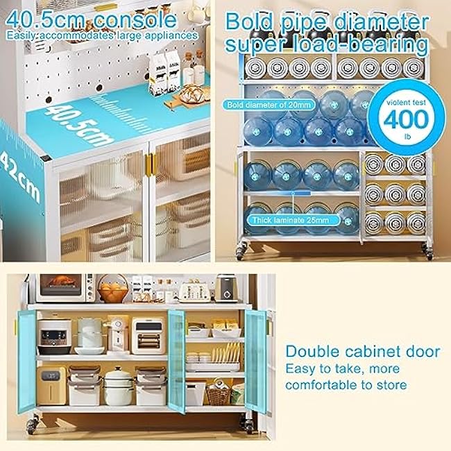5-Tier White Metal Kitchen Storage Rack with Wheels, Microwave Cart, DIY Backplane, 123cm - Versatile Kitchen Organizer for Space-Saving & Easy Mobility-qUjEnNnr