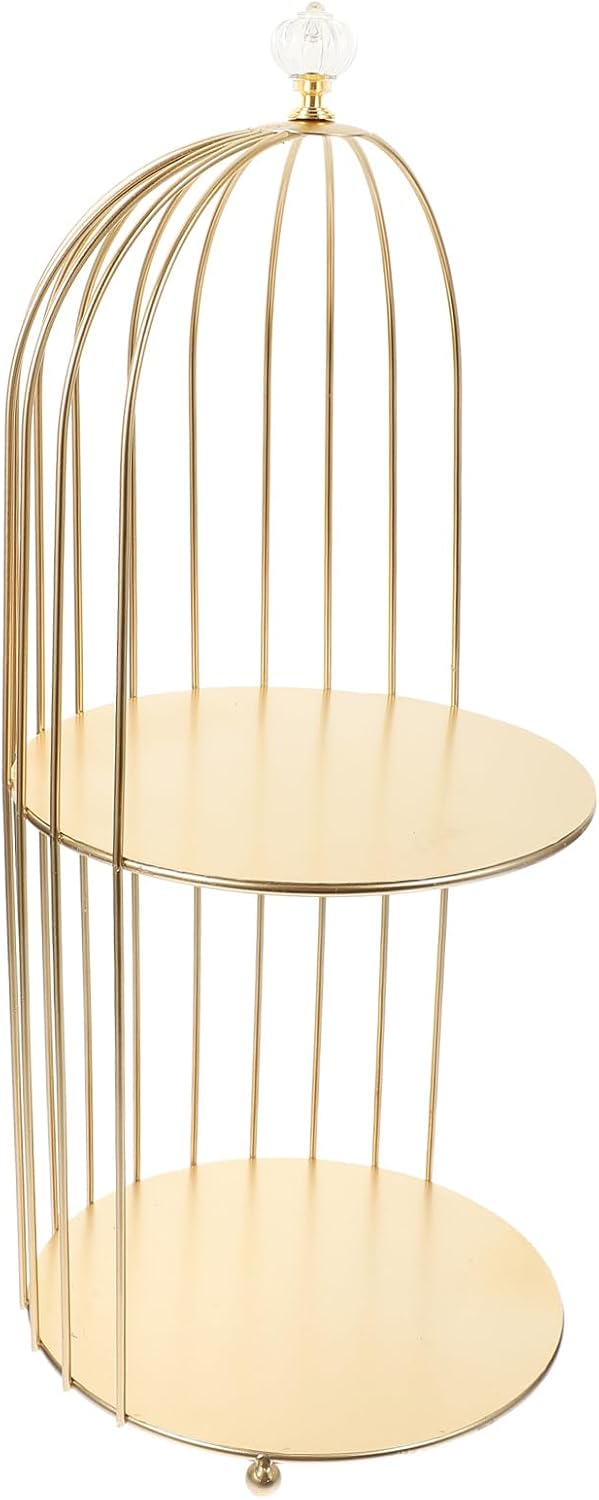 DOITOOL Bird Cage Cake Stand Dessert Display Stands 2 Tier Serving Stand Multi- Function Storage Organizer Shelf for Cupcake Food Cosmetics Perfume Golden Size 1
