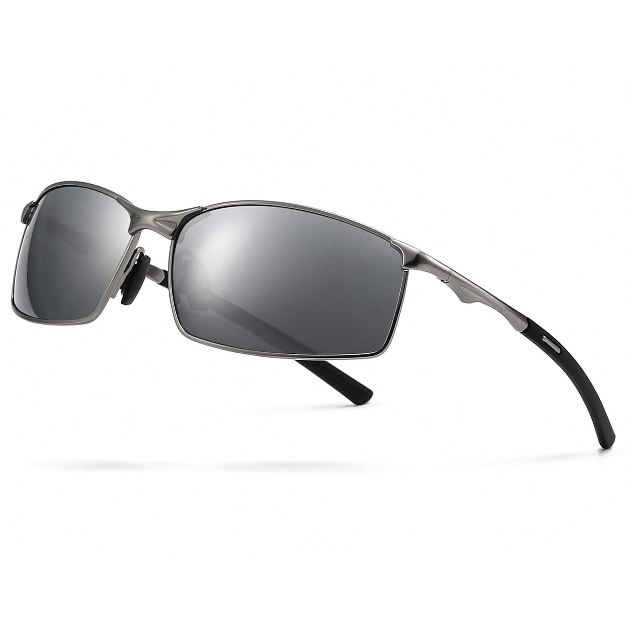 SUNGAIT Ultra-Lightweight Polarized Sunglasses Men for Driving Fishing Golf, Rectangular Metal Frame with Spring Hinge