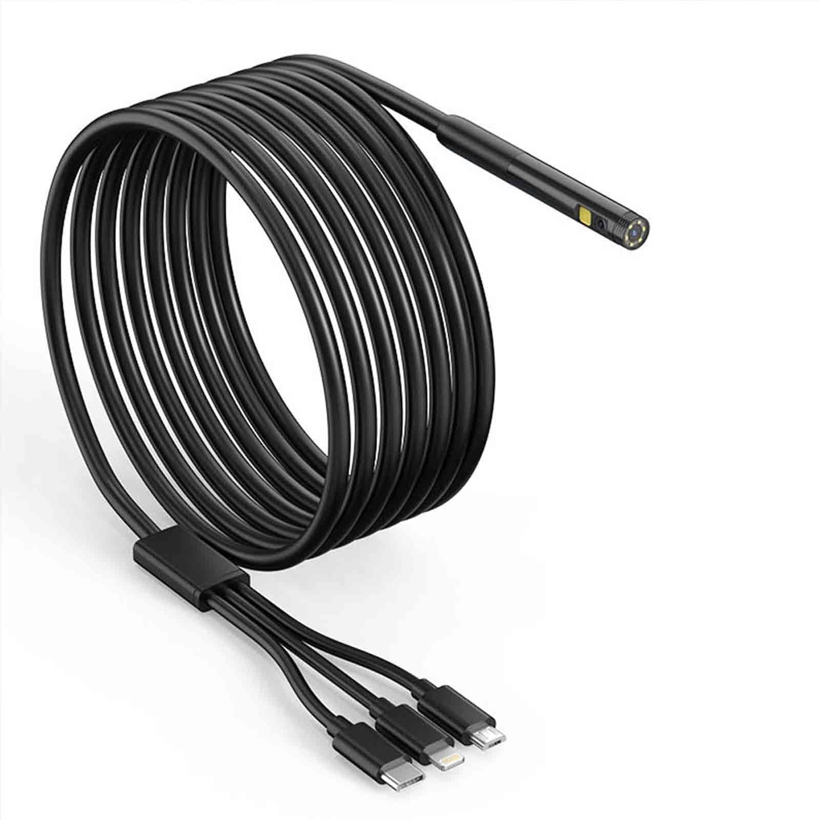 Kamera endoskopowa ze światłem, 16,4 stopy półsztywny kabel teleskopowy kamera z 6 diodami LED, 7,9 mm USB 3 w 1 wodoodporna kamera węża IP67, przegubowy peryskop,