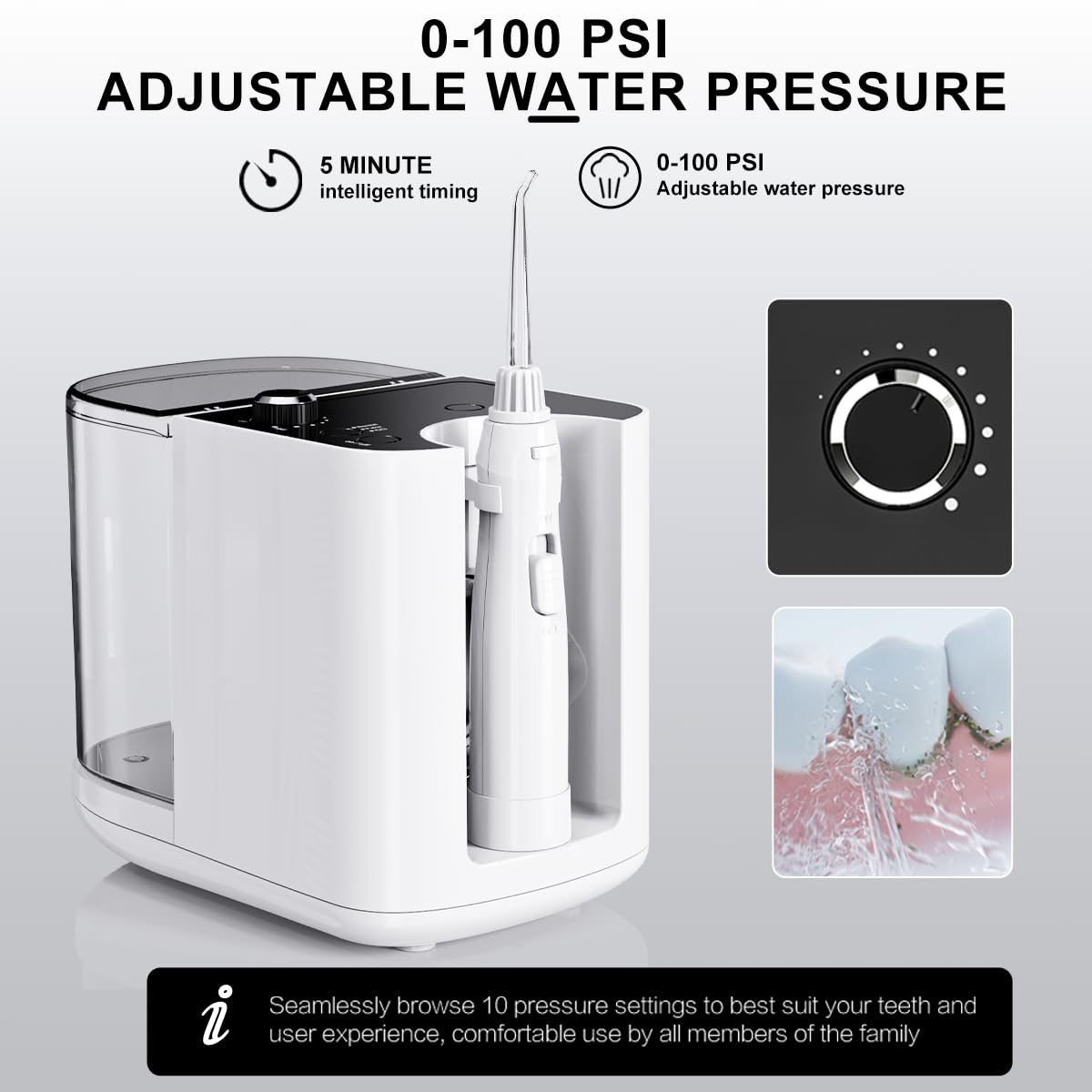 Versione aggiornata 900 ml filo interdentale da bancone, idropulsore professionale con custodia e 6 punte a getto