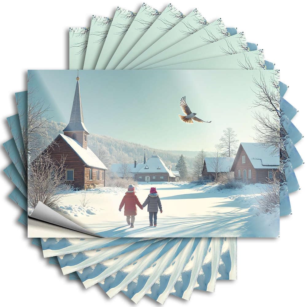 Sticker Laptop Core Two Children Walk Hand in Hand On A Snowy Path for Ideas - Funny Easy Peel Removable(12X18CM)