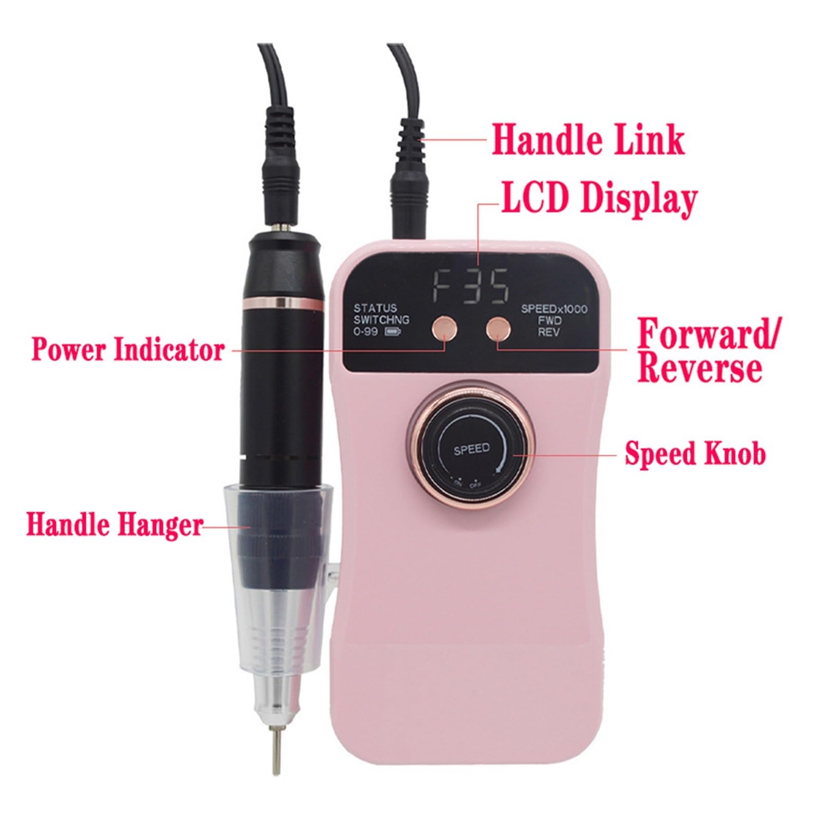 GaRcan Taladro de uñas, Profesional 35000 RPM Taladro de uñas eléctrico para uñas acrílicas USB portátil manicura pedicura para Quitar Pulido de Gel Herramientas Profesionales de uñas (Bianco A)