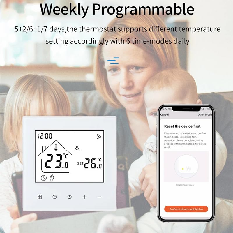M4 Smart Wi-Fi Thermostat for Water & Underfloor Heating, 230V Digital Wall Thermostat, Tuya App Control, Alexa & Google Assistant Compatible, Smart Home Heating Solution