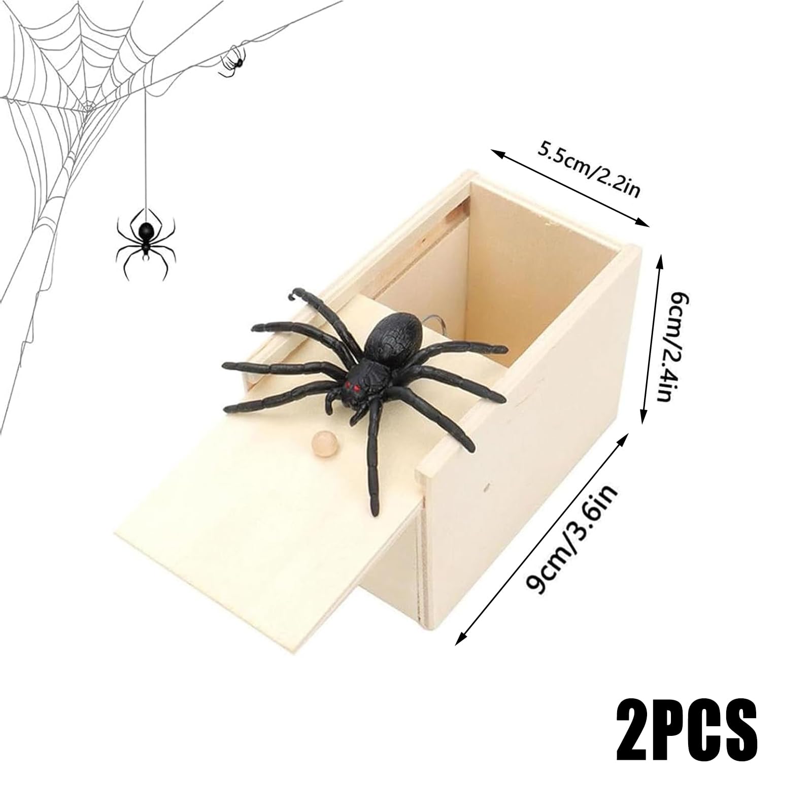 2 Pcs Spider Prank Box Spider in A Box PrankHandmade Prank Pop Out Scare Spider Spider Scare Wooden Box Handmade Prank Novelty Joke Toy Pranks Spider Wooden Surprise Box for Halloween Christmas Party - Image 2